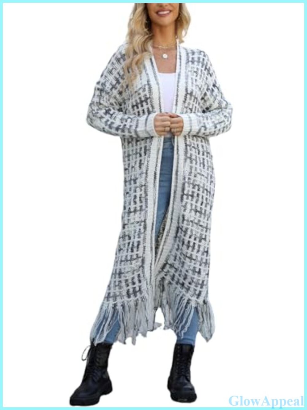 Boho Maxi Fringe Cardigan Sweater Aztec Open Front Long Duster